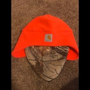 Carhartt Realtree Xtra Fleece 2-IN-1 Face Covering Hat Hunter Orange Camo